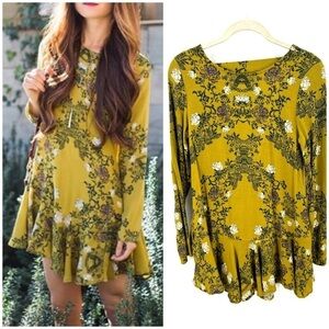 Free People Smooth Talker Tunic Top Size XS Mini Dress Boho Floral Open Back